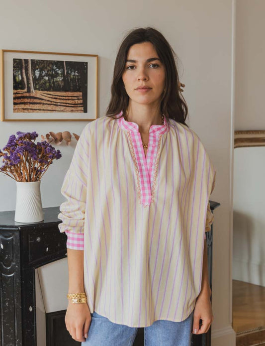 Blouse jaune & rose Eliav